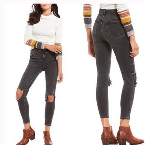 Free people distressed jean in charcoal/black